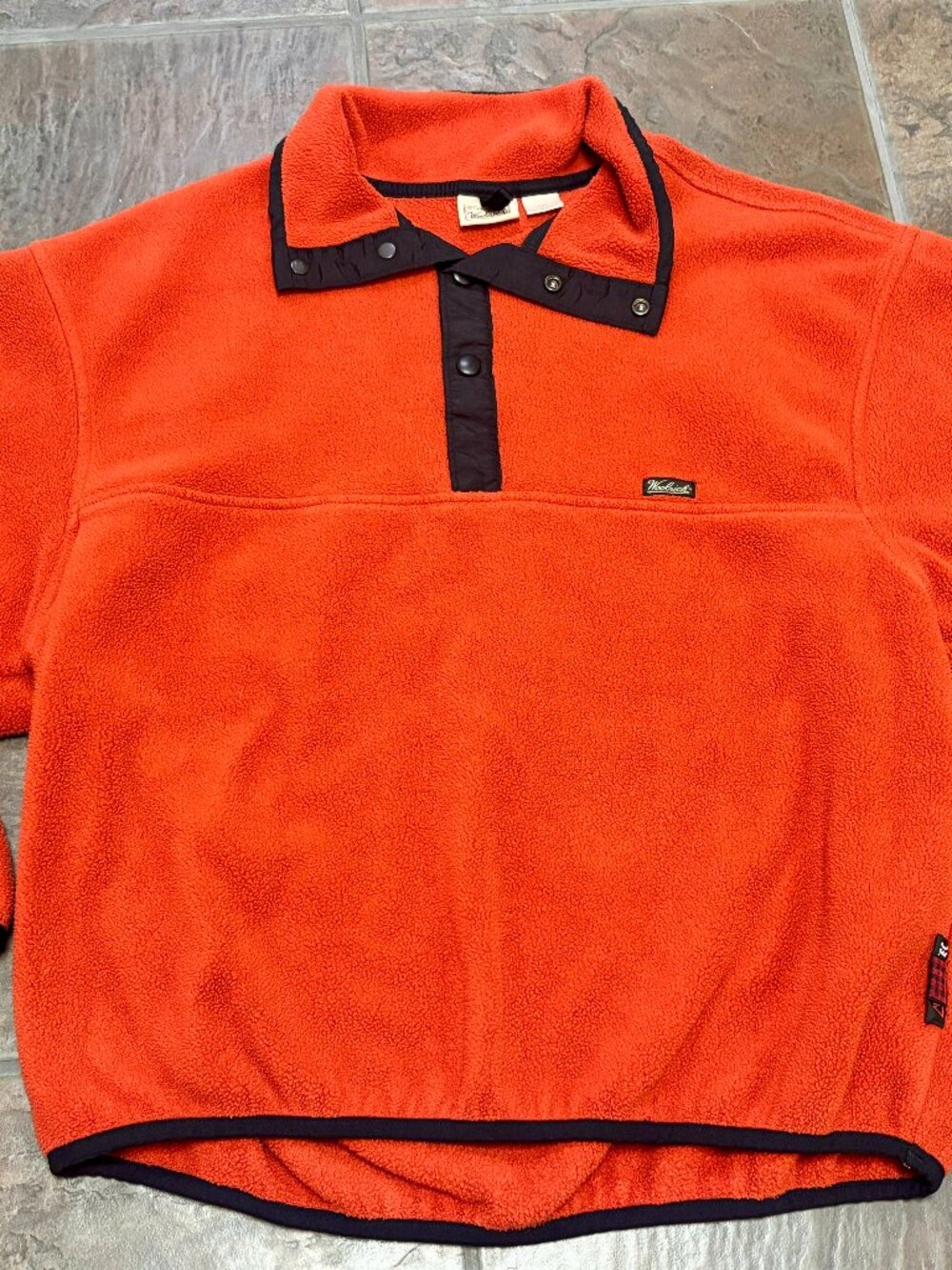 ~~Woolrich Orange Snap Fleece Pullover 1/4 Snap Polartec Men's Large  Warm Woolr